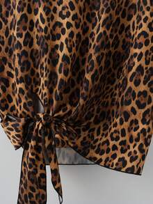 EMERY ROSE New Women's Round Neck Leopard Print Short Sleeve Tie T-Shirt - Coffee Brown - View 3