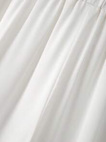 Franclia Pantalones de mujer con parches de satén minimalistas y ribete de encaje - Blanco - Ver 8