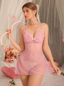 DelicateAllure 浪漫网纱性感睡裙，心形网纱迷你裙，性感迷人薄纱内衣，情人节女士睡衣 - 粉色 - 查看 4