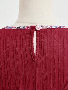 SHEIN Girls Casual Woven Printed Dress With Golden Tassel Trim, V-Neck Puff Sleeve, Suitable For Daily Wear, Vacation, Spring/Summer - Burgundy - View 8