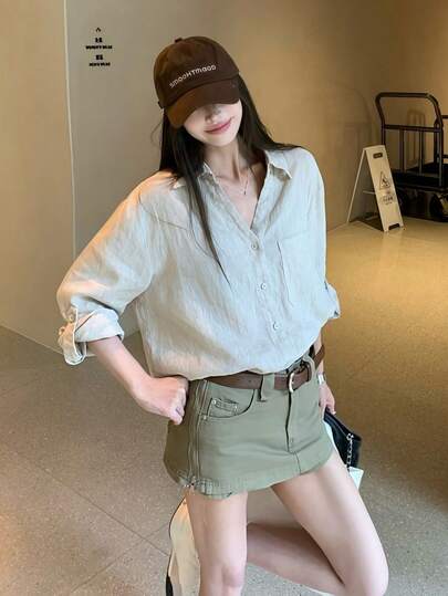 K-Vae 女士纯色宽松休闲时尚衬衫