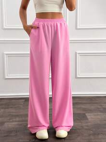 Cloudara Women's Rhinestone Star Elastic Waist Pockets Wide Leg Loose Casual Sweatpants - Pink - View 3