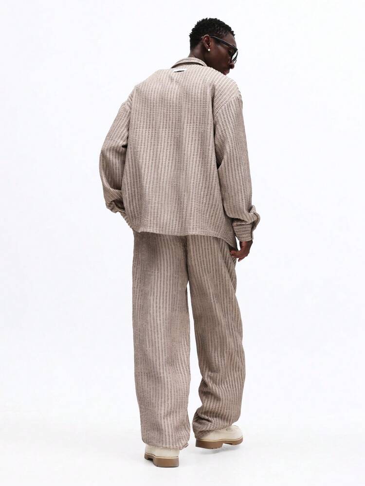 Ribbed Button Shirt And Pants Set