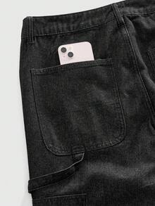 ROMWE MEN Street Life Men's Dragon Embroidery Patchwork Contrast Color Layered Flare Jeans - Black - View 6