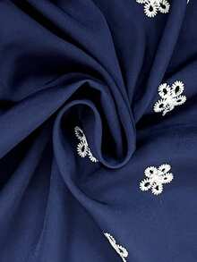 SHEIN LUNE Plus Size V-Neck Short Sleeve Embroidered Casual Shirt Fall - Royal Blue - View 7