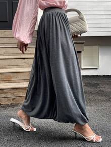 Solavon Solid Color Pleated Ruffle Hem Casual Versatile Women Skirt  Casual Skirt - Grey - View 5