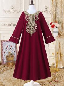 SHEIN Elegante Robe Verde Modesta, Vestido de Estilo Abaya de Ajuste Slim Casual para Adolescentes, Design Inspirado no Oriente Médio