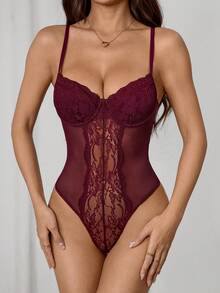 SHEIN PETITE Sexy & Elegant Women Lace Patchwork Camisole Bodysuit