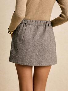 Poéselle Women's Fashion Casual Faux Pocket Mini Skirt - Coffee Brown - View 6