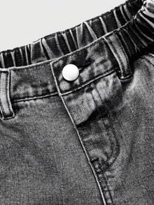 2-25岁男童休闲基础款街头时尚新款多口袋水洗直筒宽松工装牛仔短裤，适合日常穿着，春夏款 - 淺灰色 - 查看 6