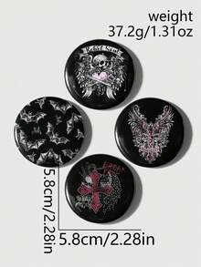 ROMWE Goth 4款Y2K暗黑哥特风甜美酷炫嬉皮风个性化黑粉/黑红蝙蝠蛾骷髅玫瑰印章字母波点恶魔翅膀豹纹纯色十字架银色胸针徽章手账装饰包包吊坠，组合套装，适合姐妹、女友、朋友、女孩和女士日常佩戴、节日礼物 - 多色-5 - 查看 12