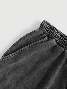 ROMWE MEN Men's Casual Distressed Snow Flake Print Shorts - Black - View 3