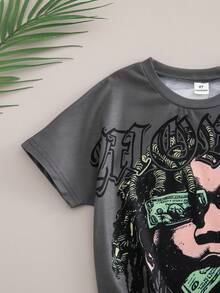 Coolqubz Young Boy Casual Slogan Graphic Round Neck Short Sleeve T-Shirt, Summer Youth Boys Rapper Shirts Boys Graphic Tees Boys Hip Hop Clothing Kids Graphic T-Shirts - Grey - View 4