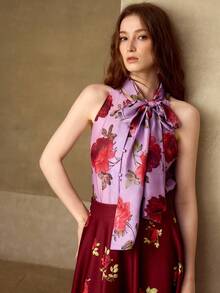 MOTF PREMIUM 女士浪漫玫瑰印花无袖衬衫，春夏款 - 彩色 - 查看 5