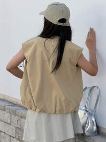 DAZY 女童无袖圆领外套，秋季服装 - 卡其色 - 查看 3