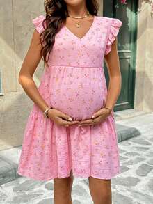 SHEIN Maternity Clothes Maternity Dress Pregnant Clothes Vacation Casual  SweetSummer Outfit Women ,Vacation Dress ,Vacation Outfits Women  Maternity & Nursing Floral Print Ruffle Hem Dress, Pink,Pink Cotton Floral Nursing Dress Maternity Summer Dresses Nursing Dresses Breastfeeding Dress Cotton Dresses Cottagecore Dress Maternity Dress Pink Pink Sun Dress Picnic Dress For Woman,Sweet Pink Floral Print Cotton Sundress, Comfortable And Breathable Nursing Dress - Pink - View 5