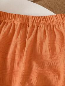SHEIN Genkimix Kids 2件套 女童休闲橙色纹理面料吊带背心和阔腿裤套装 - 橘色 - 查看 5