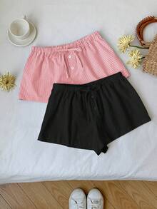 Comfortcana 2条装女士新款亚麻条纹短裤 - 彩色 - 查看 5