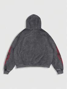 Goth Áo hoodie nam dáng casual in họa tiết, chất liệu lông cừu, có khóa kéo và dây rút. - Xám - Xem 2
