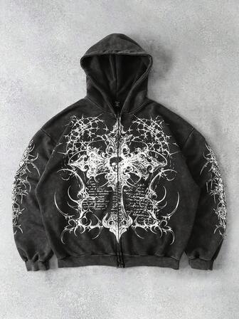 Sweat-shirt à capuche imprimé minimaliste à manches longues pour hommes