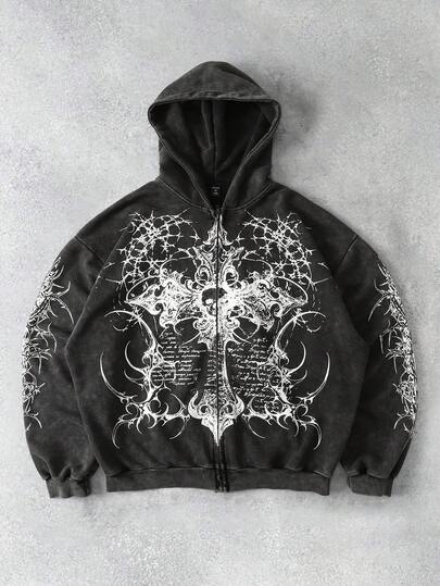 Sudadera con capucha de manga larga con estampado minimalista para hombre