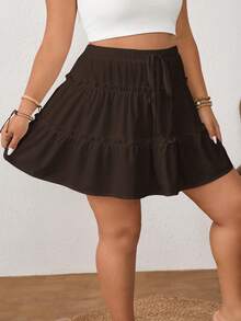 SHEIN Essnce Váy quần hai lớp màu trắng chống hở hang dành cho nữ cỡ lớn - màu nâu - Xem 7