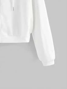 The Powerpuff Girls | ROMWE 女士休闲卡通图案拉链抽绳连帽卫衣，秋季款 - 白色 - 查看 3