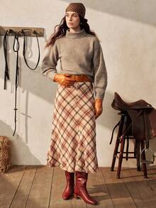 Chiquease Solid Color High Neck Dropped Shoulder Long Sleeve Loose Casual Knit Sweater - Khaki - View 5