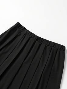 Seusyu Plus Size Solid Color Short Sleeve Pleated A-Line Long Skirt 2 Pieces Set For Women - Multicolor - View 5