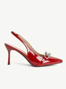 CUCCOO CHICEST Women's Pointed Toe Rhinestone Decor Everyday Versatile Fashion High Heels Valentine's Day - Red - View 9