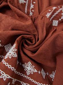 Wildy 波西米亚风女士休闲乡村西部复古刺绣长袖衬衫，日常百搭休闲衬衫，适合女性度假、夏季旅行、春假、春夏假期等各种场合。 - 摩卡棕 - 查看 8