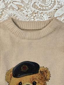 Attitoon 休闲复古风格返校学院风复古造型可爱熊图案针织毛衣，适合秋冬季 - 彩色 - 查看 4