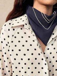 Zovinel 复古风白色米色撞色波点印花长袖优雅春季波点衬衫，春夏海滩度假风 - 香檳色 - 查看 7