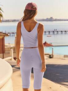 Aralina Leisurewear V Neck Cami Active Workout Top - Lilac Purple - View 2