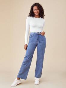 SHEIN BASICS 1pc Solid Slim Fit Tee Bodysuit/Spring - White - View 4