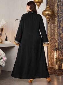 Al Najma Plus Size Women's Embroidered Long Sleeve Dress With Tassel Details, Suitable For Spring/Autumn Daily Wear And Gatherings - Black - View 2