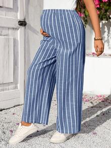 SHEIN 孕妇休闲条纹印花口袋裤 - 淺藍色 - 查看 6
