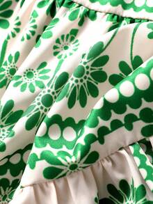 Travachic KIDS Young Girl Floral Print Ruffle Hem Bohemian Style Summer Dress - Multicolor - View 5