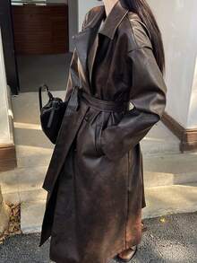 DAZY Chaqueta cortavientos casual de corte holgado con diseño de dinero antiguo para mujer, abrigo versátil para primavera, verano, otoño e invierno - Café integral - Ver 4