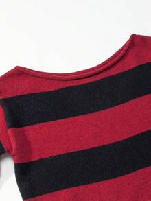 INAWLY 2pcs/Set Contrast Stripe Long Sleeve Sweater Vest - Red - View 5