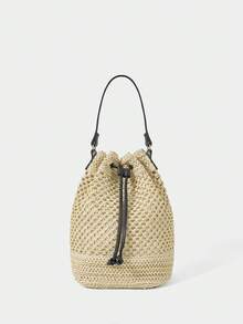 SHECARRY Women's Fashionable Cylindrical Handbag For Vacation And Daily Use - Beige - View 3