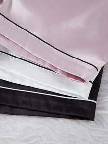 3-częściowy komplet piżamowy dla dziewcząt, jednokolorowy kardigan z kieszeniami i haftem w kształcie serca, krótki rękaw i spodenki, swobodny, wygodny strój domowy, odpowiedni na spotkania rodzinne i do noszenia w pomieszczeniach, letni - Wielokolorowe - Zobacz 5