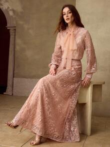 MOTF PREMIUM WOMEN'S EMBROIDERED MESH BLOUSE, SPRING/SUMMER - Pink - View 2