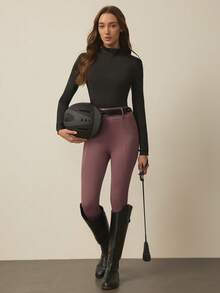 With My Calm Women's Pocket Fitted Leggings, Casual Sportswear For Daily Wear And Horseback Riding, Suitable For All Seasons Equestrian Pants Women Leggings With Pockets Yoga Pants With Pockets Horse Riding Pants Riding Breeches Women's Leggings Thermal Pants For Women Women's Leggings With Pockets Tights With Pocket Pocket Leggings - Dusty Purple - View 5