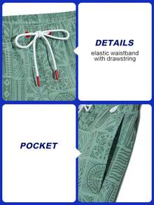 Manfinity Swimmode Men's Beach Vacation Casual Printed Swim Trunks - Green - View 4