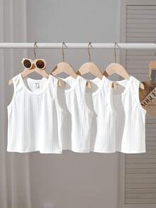 SHEIN 4pcs/Set Dozemod Kids Boys' Solid Minimalist Crew Neck Undershirts - White - View 1