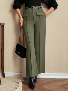 Vintamour 复古优雅女士长裤，带口袋，休闲百搭，适合通勤、度假、办公、教师等各种场合，秋季、冬季、圣诞节、感恩节等节日皆宜。 - 軍綠色 - 查看 2