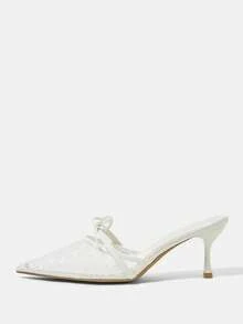CUCCOO HITCHD Women's Fashionable & Elegant Lace Bow Decor Pumps Valentine's Day - White - View 8