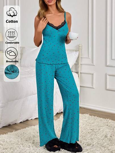 EURMUSE Contrast Lace Detailed Relax Sexy PJ Set