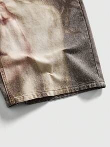 ROMWE MEN Pantalones cortos vaqueros casuales con bolsillo y estampado de figura para hombre - Caqui - Ver 6